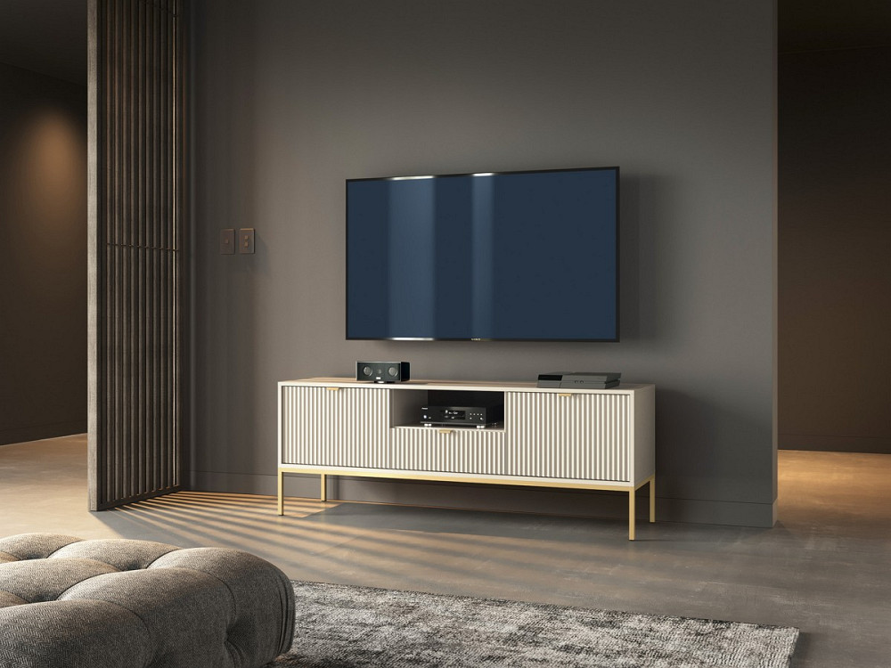 Тумба під телевізор Perfect Home Нова / Nova 2-дверна з 1 шухлядою і золотими ніжками RTV154 Кашемір (PFH-091228) Дніпро - фото 1