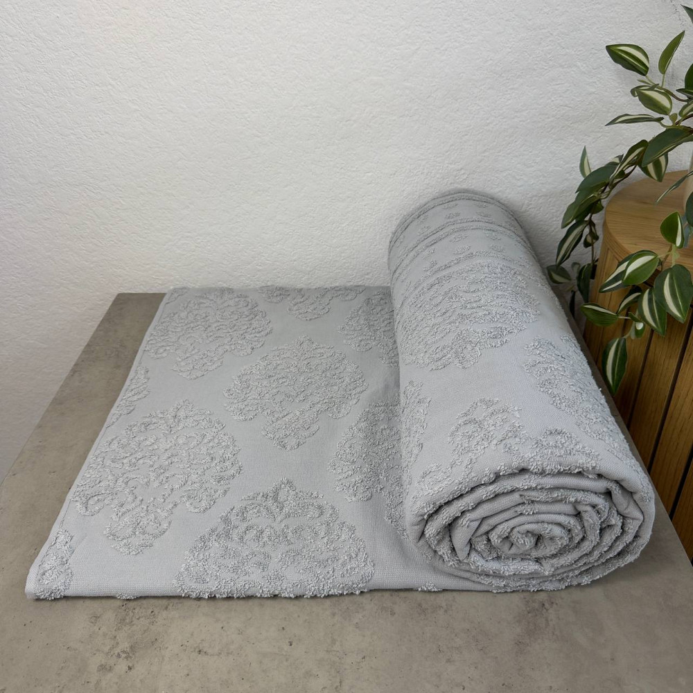 Простынь-покрывало жаккардовое махровое 100% Хлопок GM TEXTILE 190x200см 400г/м2 (Светло-серый с бирюзовым) Сумы - изображение 1