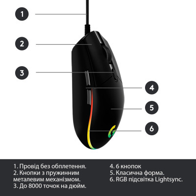 Мишка Logitech G102 Lightsync Black (910-005823) Вінниця - фото 8