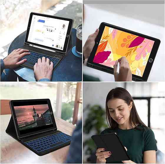Чохол з Bluetooth-клавіатурою для iPad 10.2" 7 8 9 покоління, iPad Air 3 2019, iPad Pro 2017 10.5" з підсвіткою чорна іспанська Київ