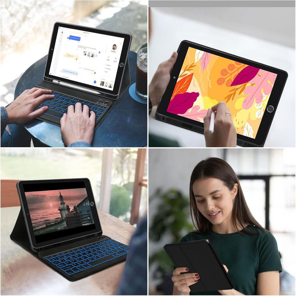 Чохол з Bluetooth-клавіатурою для iPad 10.2" 7 8 9 покоління, iPad Air 3 2019, iPad Pro 2017 10.5" з підсвіткою чорна іспанська Київ - фото 2