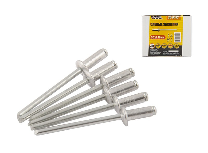 Заклепки алюмінієві витяжні MASTERTOOL 3.2х7.40 мм 500 шт 20-0445 Коломия - фото 2