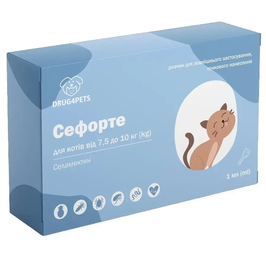 Капли от блох и клещей Сефорте для кошек весом от 7.5 до 10 кг (1 мл 1 пипетка) Винница - изображение 1