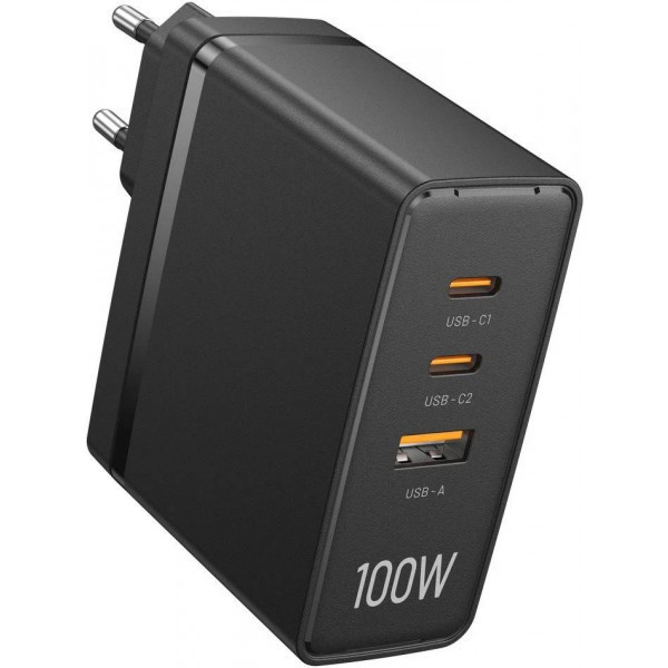 Зарядний пристрій 3xUSB 100W GaN (2хUSB-C+USB-A) чорний Vention (FEGB0-EU) Киев - изображение 1