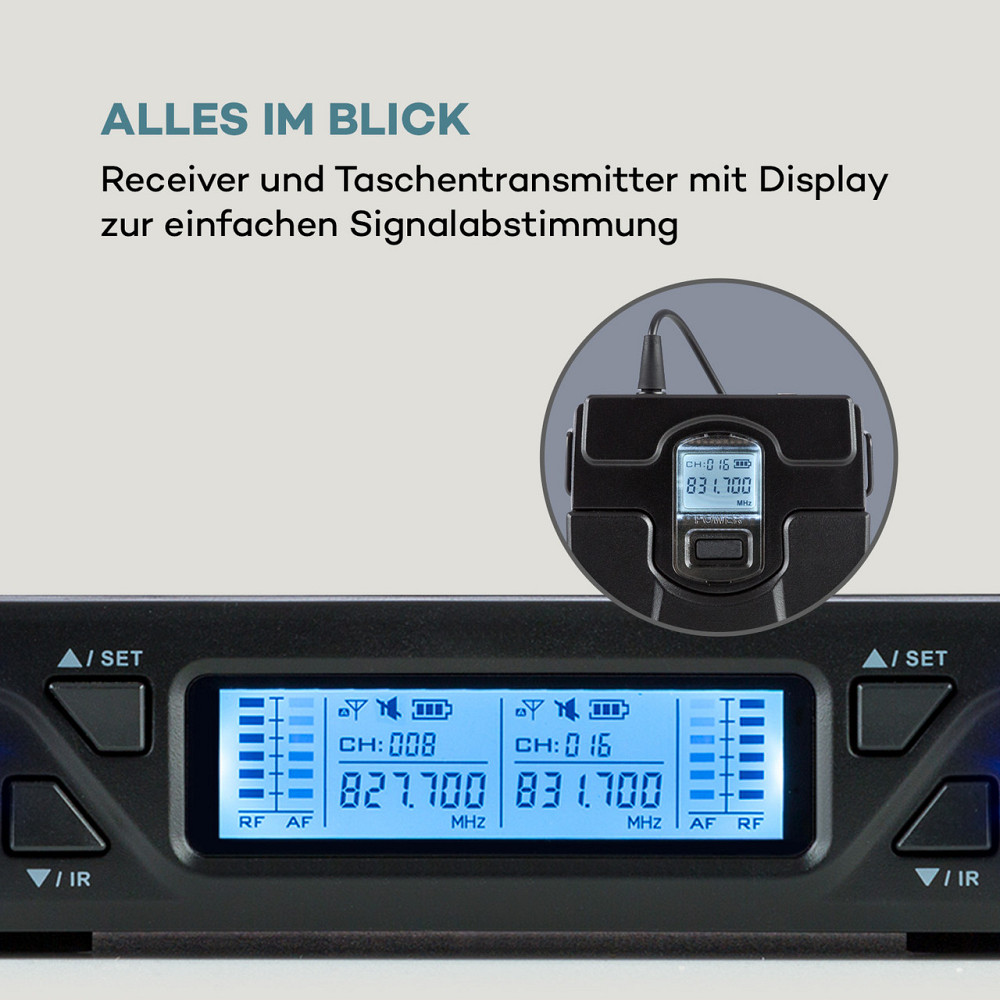 UHF200C-2B 2-канальний комплект бездротових мікрофонів UHF Приймач 2xпередавач + гарнітура 2x мікрофон Рівне - фото 6