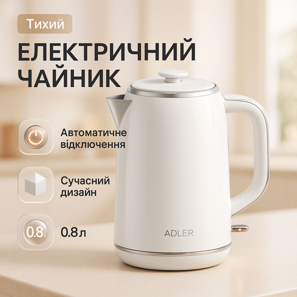 Чайник электрический для дома красивый Adler AD 1341 0.8л 1850Вт, Стильный электрический чайник CU-49 Львов - изображение 15