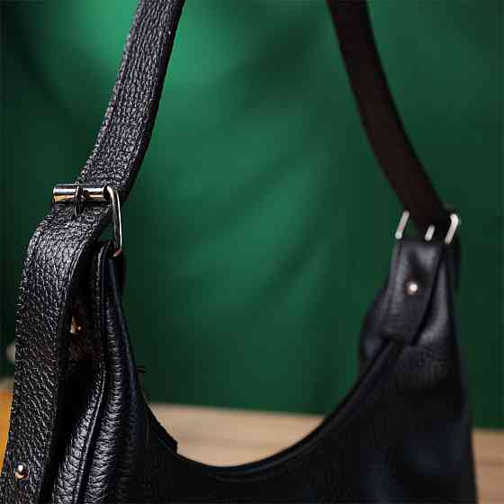 Сумка багет з регульованим ременем із зернистої натуральної шкіри Чорна (SHVIGEL) Київ