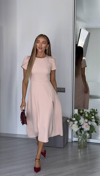 Жіноча стильна романтична сукня з розрізом костюмне Бежевий, 46/48 Одеса - фото 3