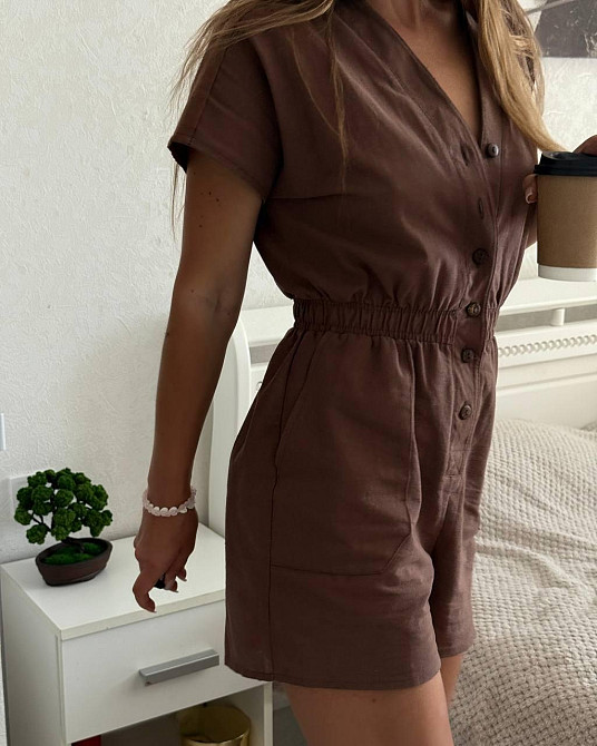 Жіночий літній базовий комбінезон на гудзиках льон Одеса - фото 7