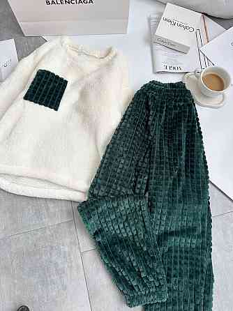 Женская теплая домашняя пижама махра+ махра фактурная смарагдовий, 48/50 Одесса