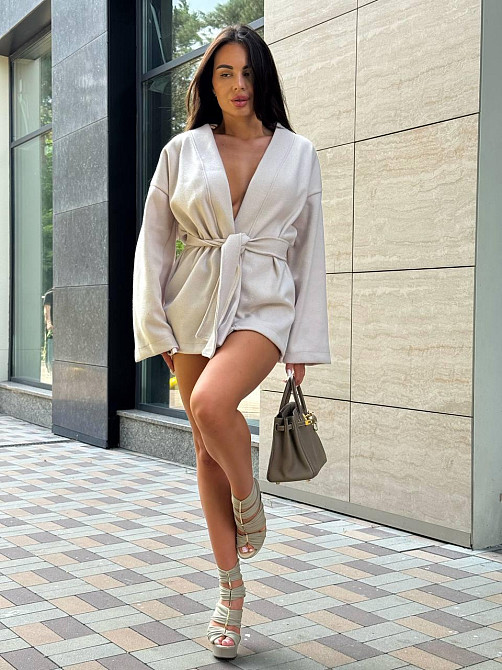 Жіночий теплий базовий короткий кардиган із заходом в'язана ангора Беж, 48/50 Одеса - фото 5