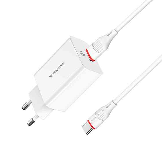 Мережевий зарядний пристрій BOROFONE BA21A Long journey single port QC3.0 charger set(Type-C) White Київ