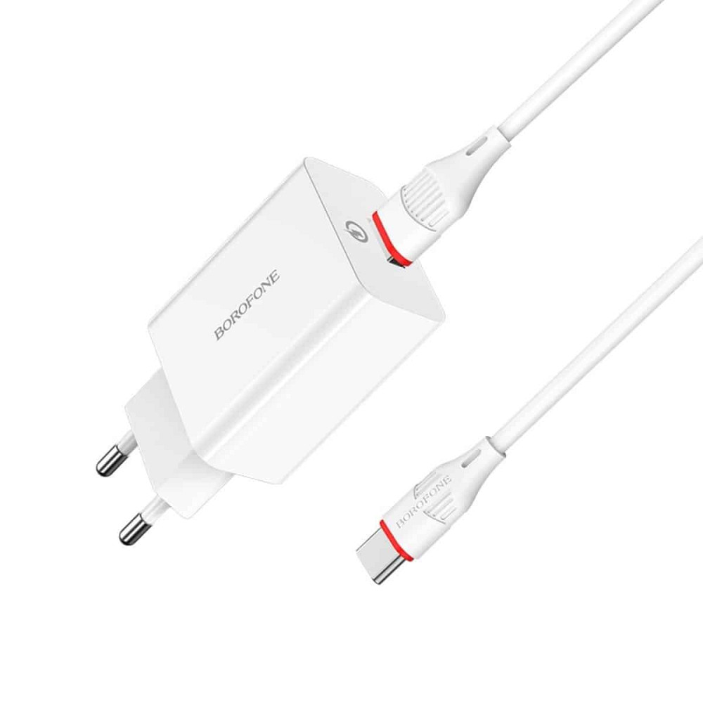 Мережевий зарядний пристрій BOROFONE BA21A Long journey single port QC3.0 charger set(Type-C) White Київ - фото 3