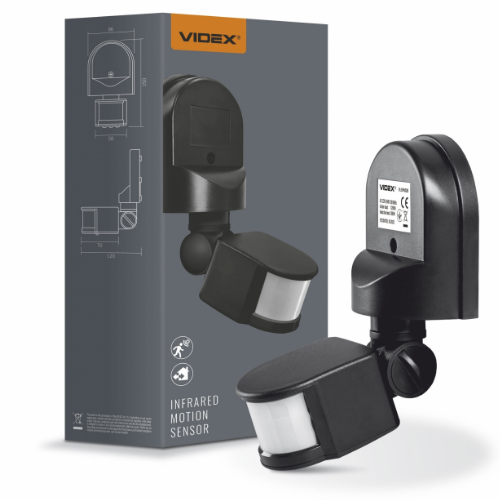 Датчик руху та освітленності 1200W 220V інфрачервоний чорний VL-SPW02B Videx Житомир