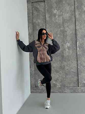 Женская стильная оверсайз худи с капюшоном на молнии петля пенье + турецкая рибана Графит, 48/50 Одесса