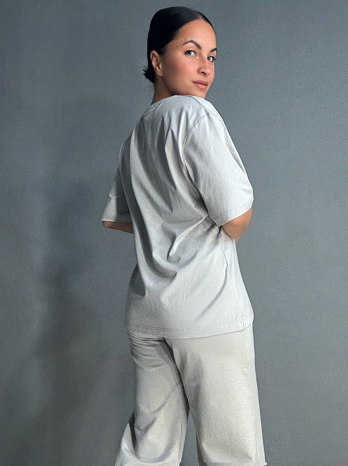 Костюм женский CAPPITONE 101183 с надписью футболка оверсайз и брюки палаццо серый, серый, L Киев - изображение 8