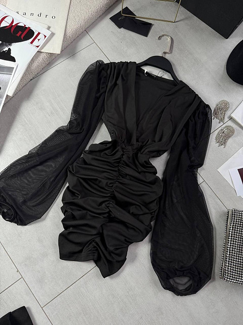 Жіноче драпіроване чорне мініплаття мікродайвінг + сітка 46/48 Одеса - фото 1