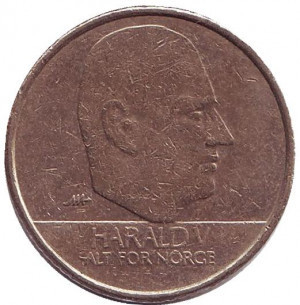 Король Харальд V. Монета 10 крон. 1995 год, Норвегия. (БД) Полтава - изображение 1