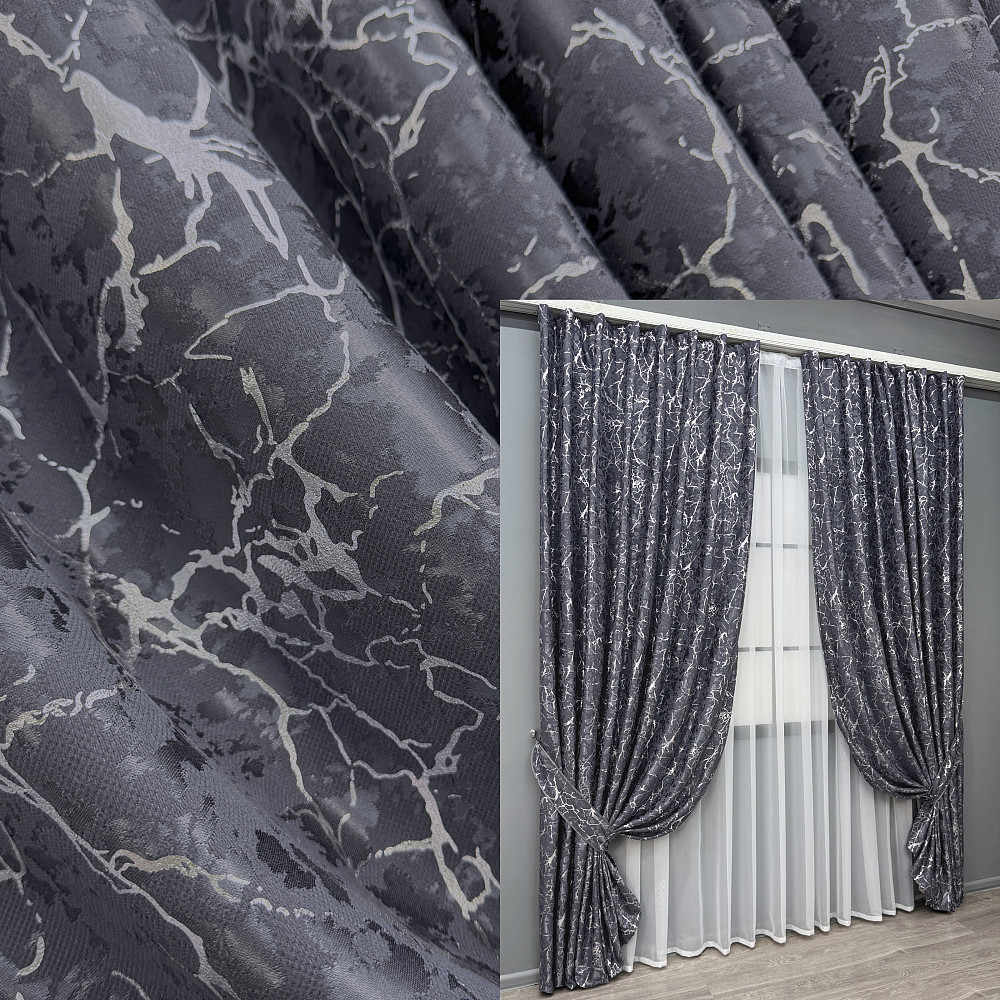 Комплект готових штор VR-Textil Льон мармур Royal Touch № 2004ш Графітовий 200х270 см 2 шт (32-480) Київ - фото 1