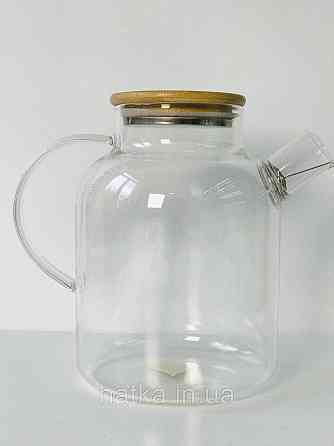 Чайник заварювальний Olens "Вестерос" 1800 мл скляний із бамбуковою кришкою для дому та ресторану 102-76 Київ