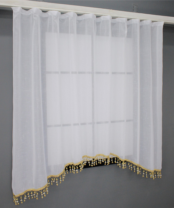 Кухонна арка VR-Textil № 000к льон з бахромою білий з золотистим 270х135 см (51-235) Київ - фото 2