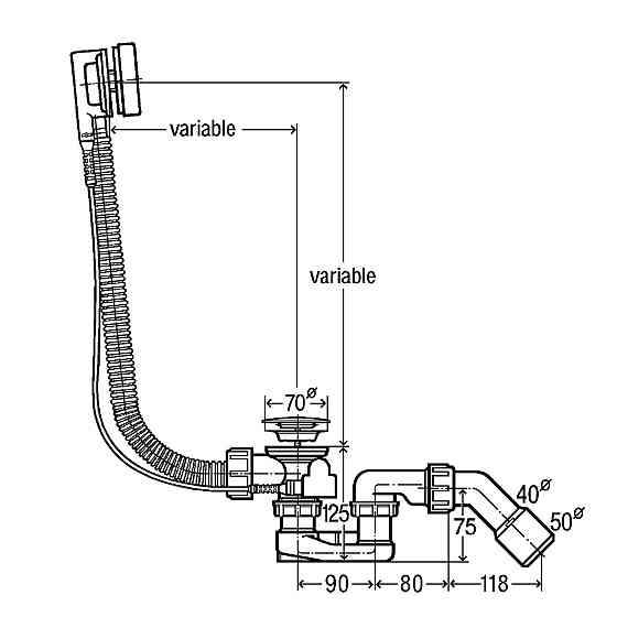 Сифон для ванни Simplex VIEGA пластик перелив автомат 285357 (000000556) Київ