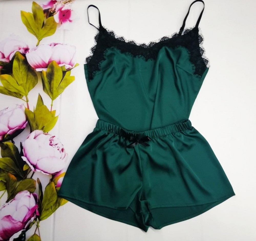 Піжама жіноча шовкова майка і шорти Зелений 46 Харків - фото 4