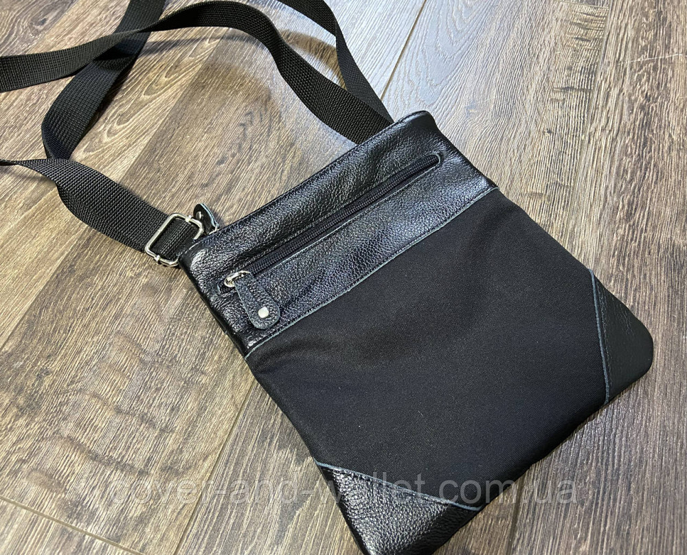 Тонка чоловіча текстильна сумка на плече зі шкіряними вставками Puos Київ - фото 2