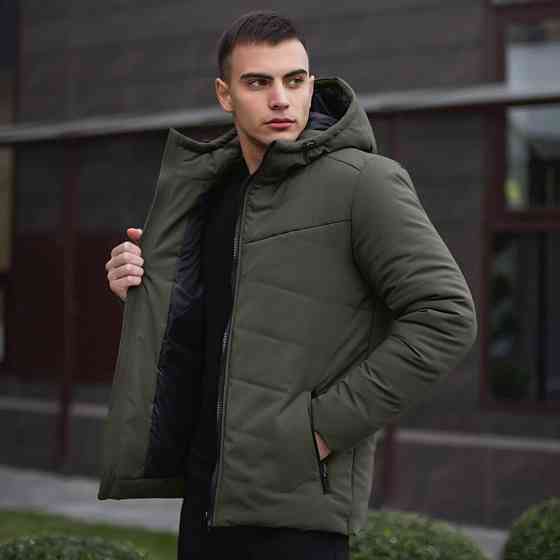Зимова чоловіча куртка тепла з капюшоном коротка Frost Pobedov Winter Jacket Dzen хакі XL Одеса
