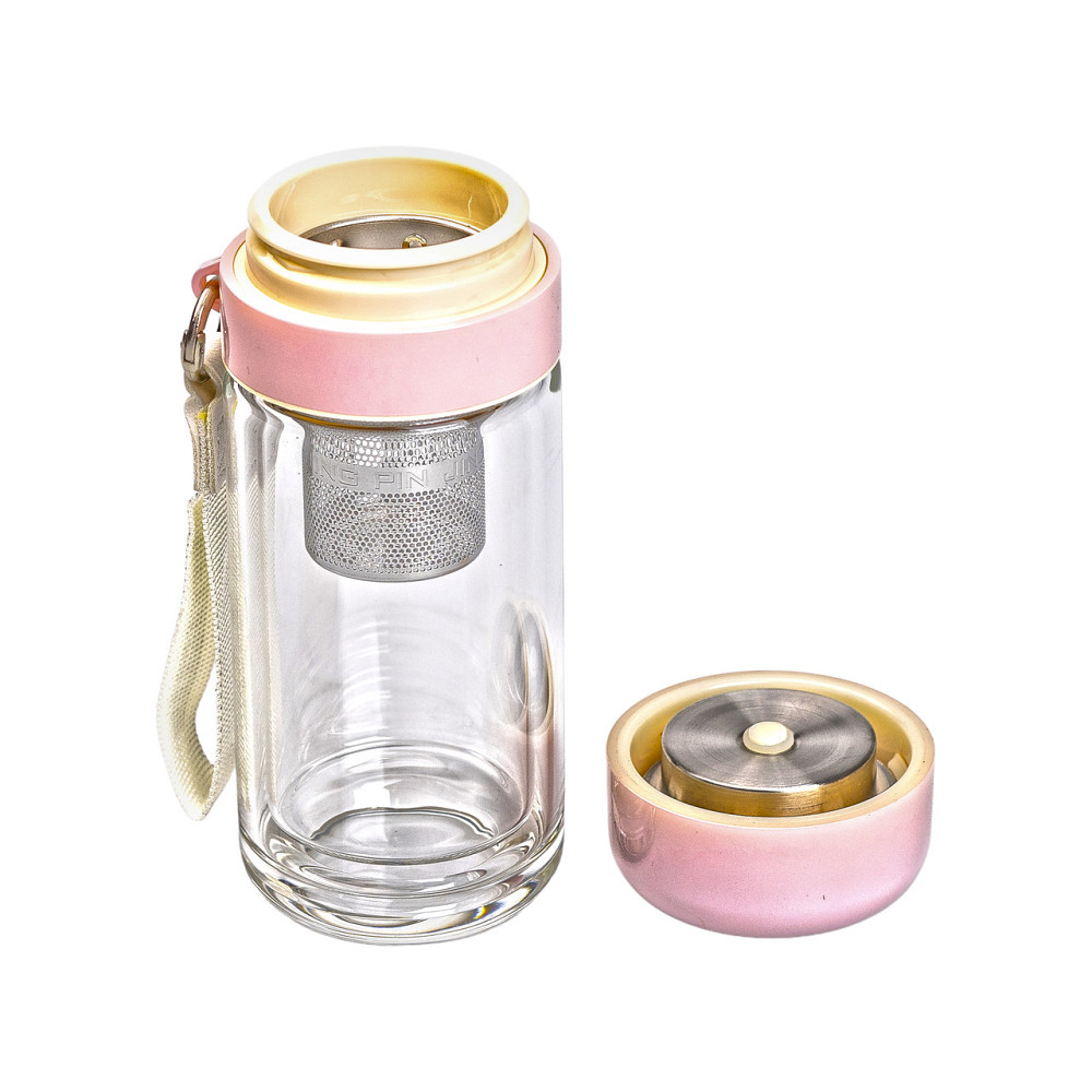 Термос скляний Hexagram із подвійними стінками та заварником 240 мл рожевий HP-14-40P Коломия - фото 2