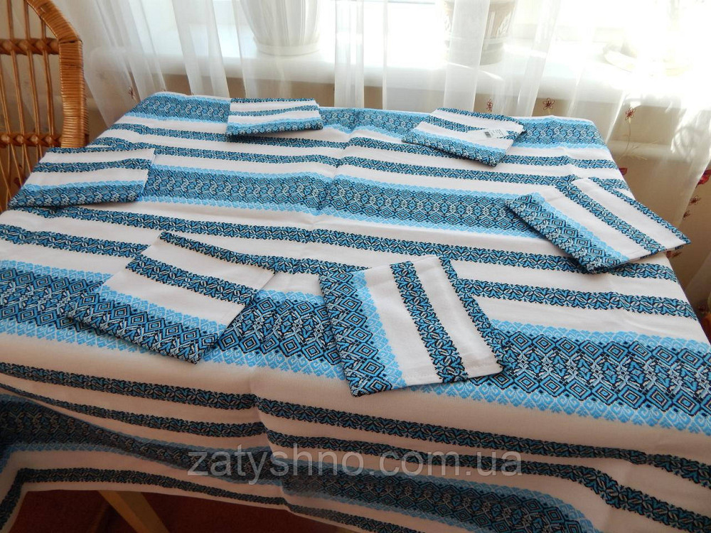 Вишита синя скатертина велика і серветки Київ - фото 4