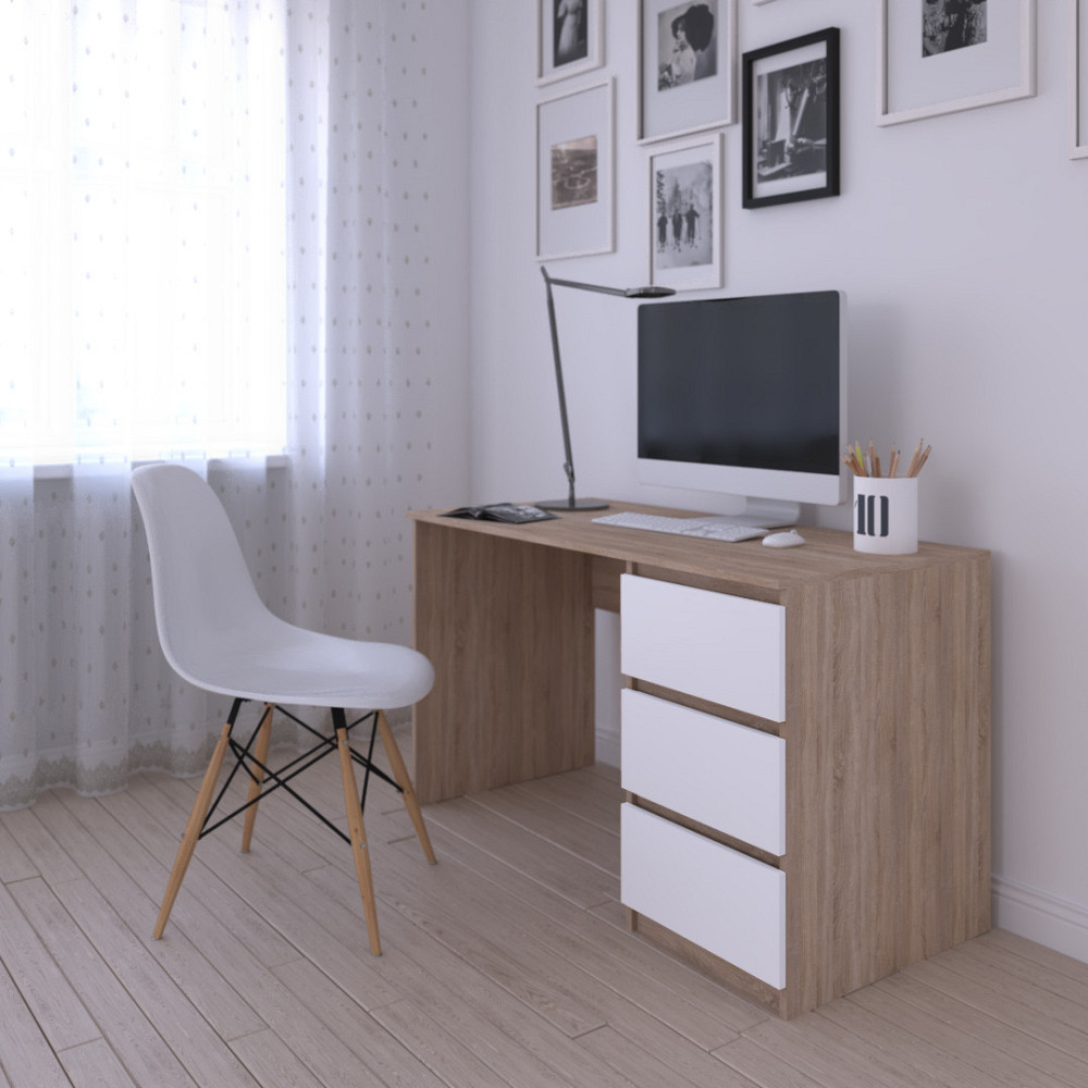Компьютерный стол VAYS, письменный, современный, с тумбой cправа, 3 ящика з фасадами без ручек R-1 Дуб Сонома-Белый фасад Львов - изображение 2