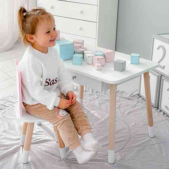Комплект столу і стільця "Медвежа мордочка" для дітей, білий з рожевим Київ