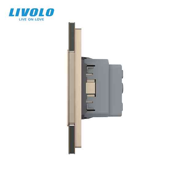 LIVOLO Потрійна електрична розетка з заземленням LIVOLO, золота, скляна рамка, шторки, 250В 16А Коломыя