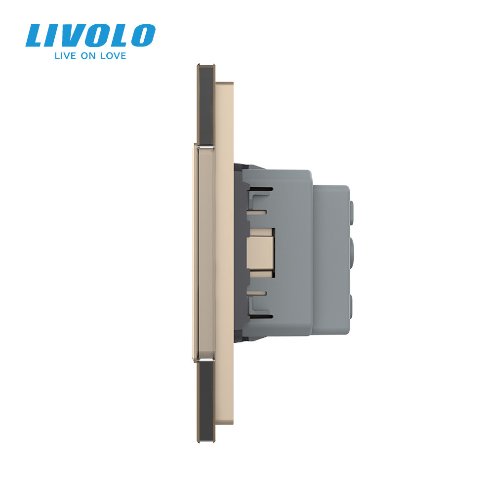 LIVOLO Потрійна електрична розетка з заземленням LIVOLO, золота, скляна рамка, шторки, 250В 16А Коломыя - изображение 5