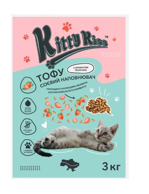 Наполнитель Кити Кис Kitty Kiss Тофу соевый для кошек с клубникой, 3 кг Винница - изображение 1
