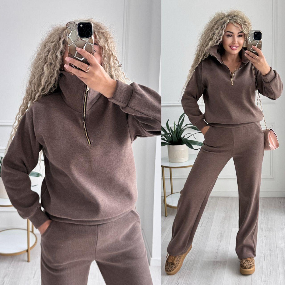 Жіночий стильний і теплий в'язаний костюм осінь-зима на трикотажній основі. Шоколад, 52/54 Одеса - фото 5