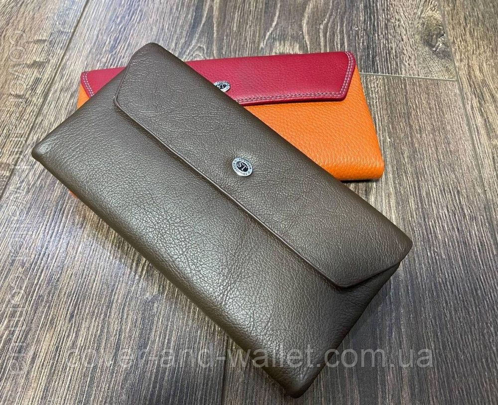 Тонкий кожаный кошелек купюрник для мужчин и женщин ST Leather (коричневый) Киев - изображение 1