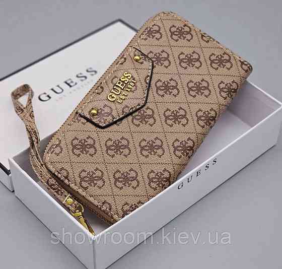 Женский кошелек c ремешком на запястье Guess (6041) светло коричневый Киев