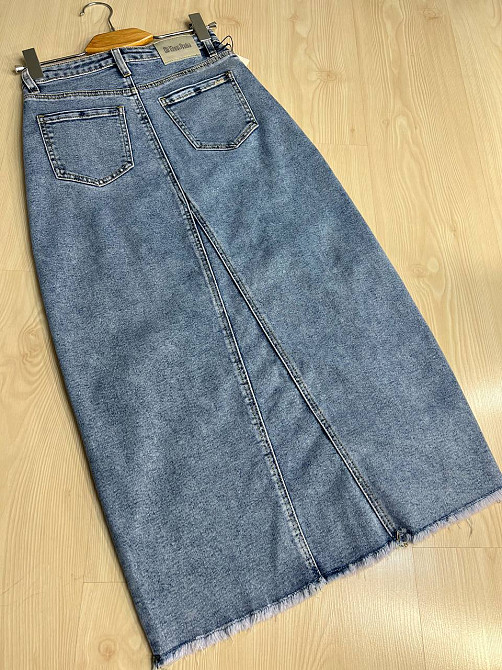 Юбка женская джинсовая Moss 502 длинная с бахромой разрез впереди стрейчевая голубая, голубой, 27, 27, 74 см, 99 см Киев - изображение 14