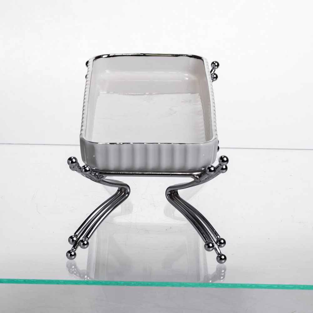 Yiwu Порцелянове блюдо для сервірування на металевій підставці 37×18×5 (см) блюдо для подачі за Коломыя - изображение 3