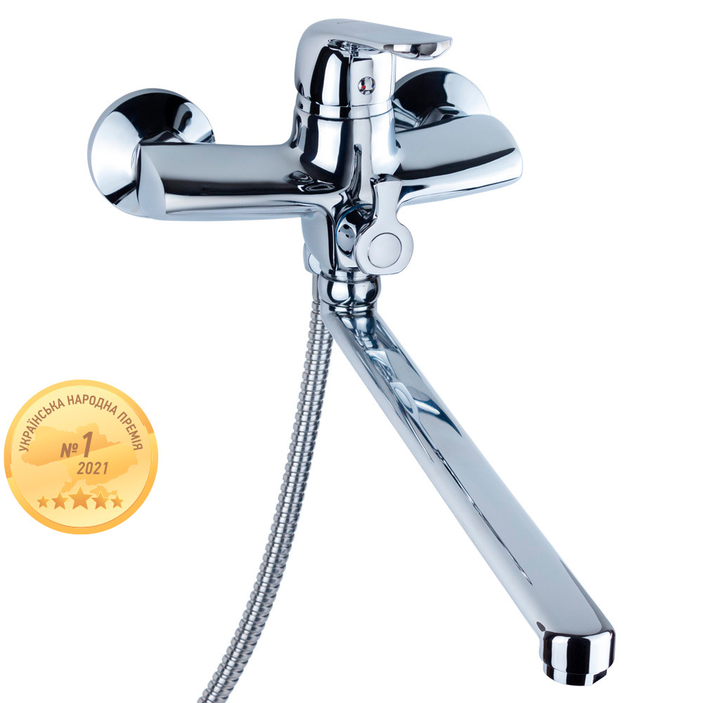 AQUATICA Смеситель NM Ø40 для ванны гусак прямой 350мм дивертор встроенный картриджный AQUATICA Київ - фото 1