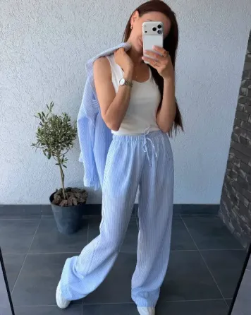 Жіночий лляний костюм oversize — блакитний, бежевий, рожевий Одеса