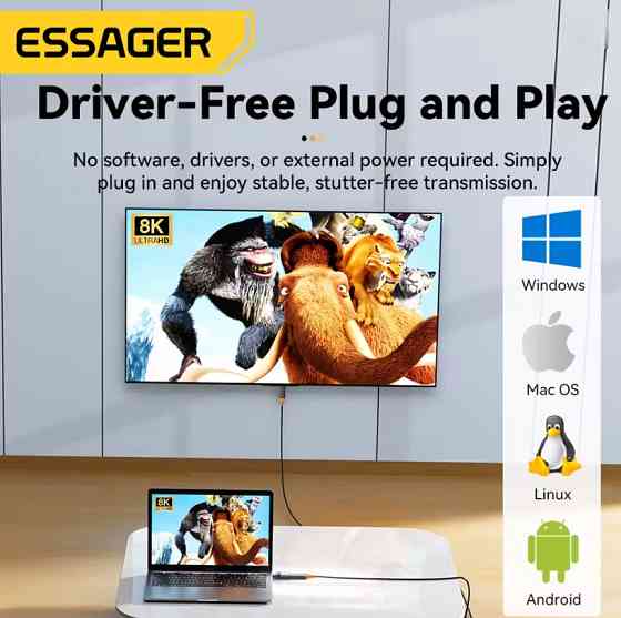 Essager адаптер Type-C на DisplayPort 8K 60Hz для ПК і ноутбука високошвидкісна передача відео Миколаїв
