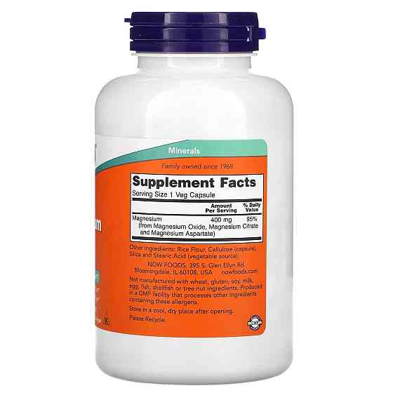 Магний Now Foods Magnesium Caps 400 мг 180 вегетарианских капсул Киев