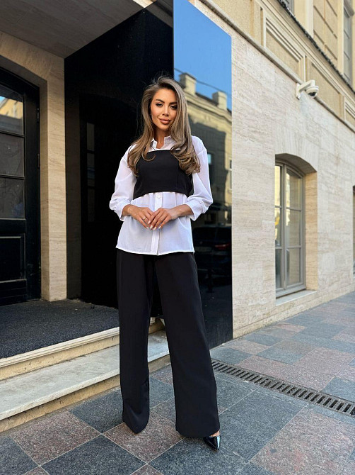 Женский брючный костюм тройка: рубашка, топ и штаны костюмка + шифон 50/52 Одесса - изображение 6