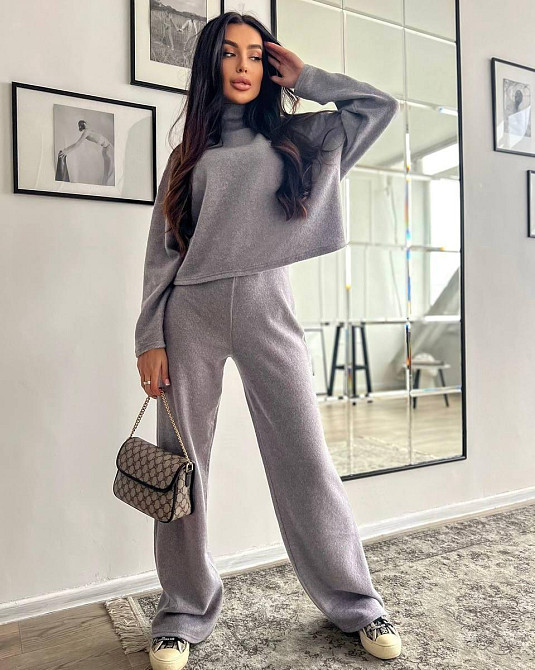 Женский теплый базовый костюм: кофта и брюки ангора рубчик Серый Одесса - изображение 4