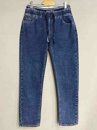 Джинсы женские LDM 0250 МОМ бананы резинка на поясе батал большие размеры синие, синий, З6, 36, 100 см, 128 см Киев