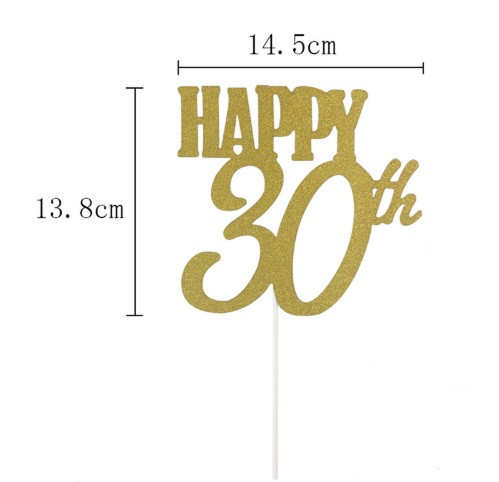 Топпер в торт цифра 30 с блестками 138 на 145 мм золотистый Киев - изображение 2