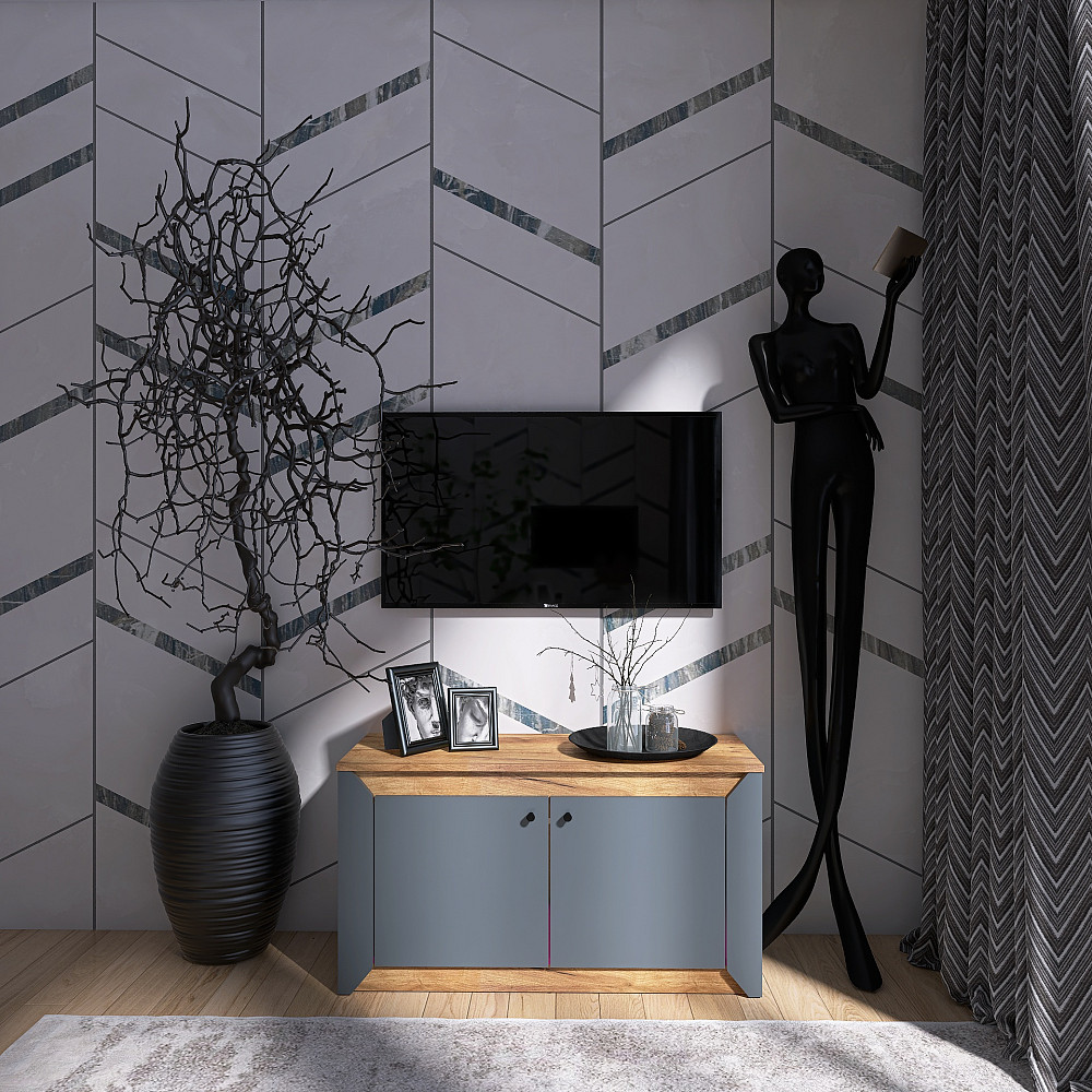 Тумба 2-х дверная закритая Эверест Нордик-980 98х38х53 см Графит + Дуб крафт золотой (DTM-5526) Львов - изображение 1